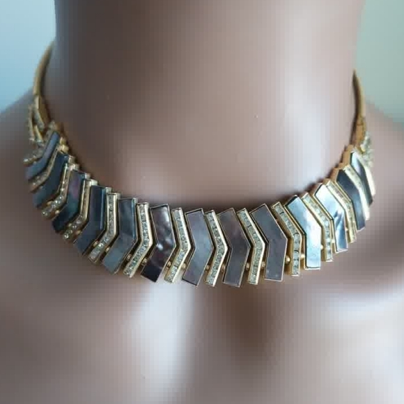 Art Deco Vintage Sheiber&Hiller DoSo Mather Of Pearl Necklace and Earring Set - Picture 3 of 16